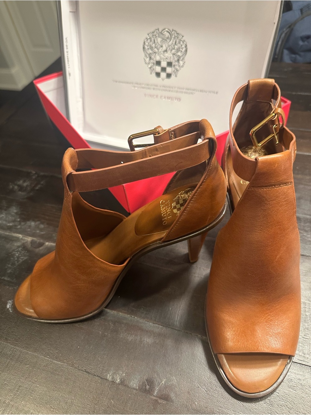 Vince Camuto Women's Tan Leather Open-Toe Heels
